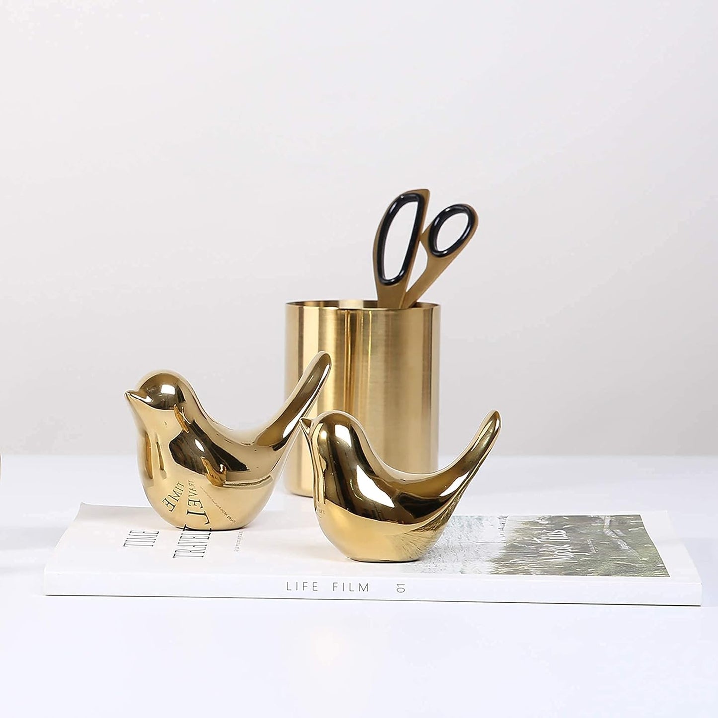 FANTESTICRYAN Gold Ceramic Bird Figurines – Set of 2