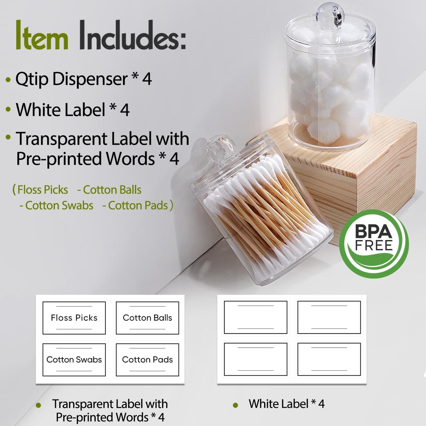 4-Piece Acrylic Qtip Holder Set