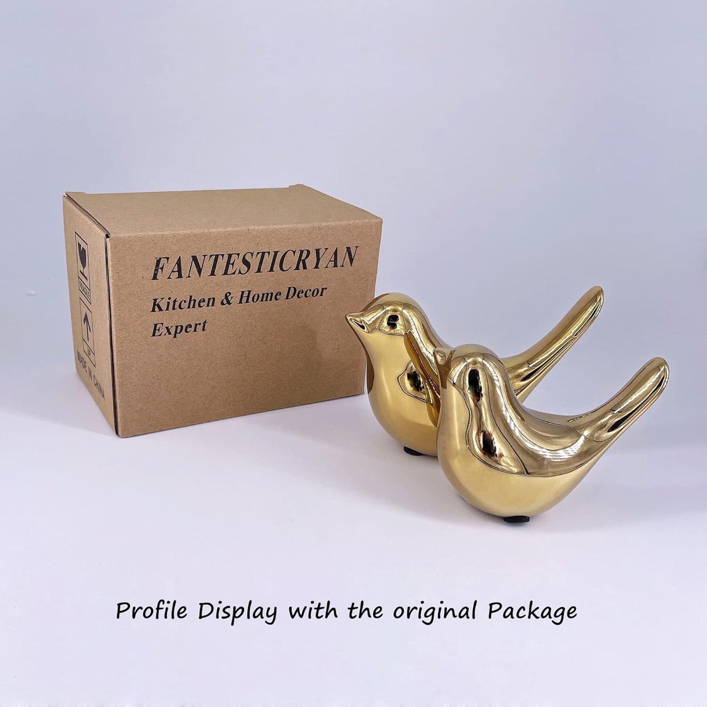 FANTESTICRYAN Gold Ceramic Bird Figurines – Set of 2