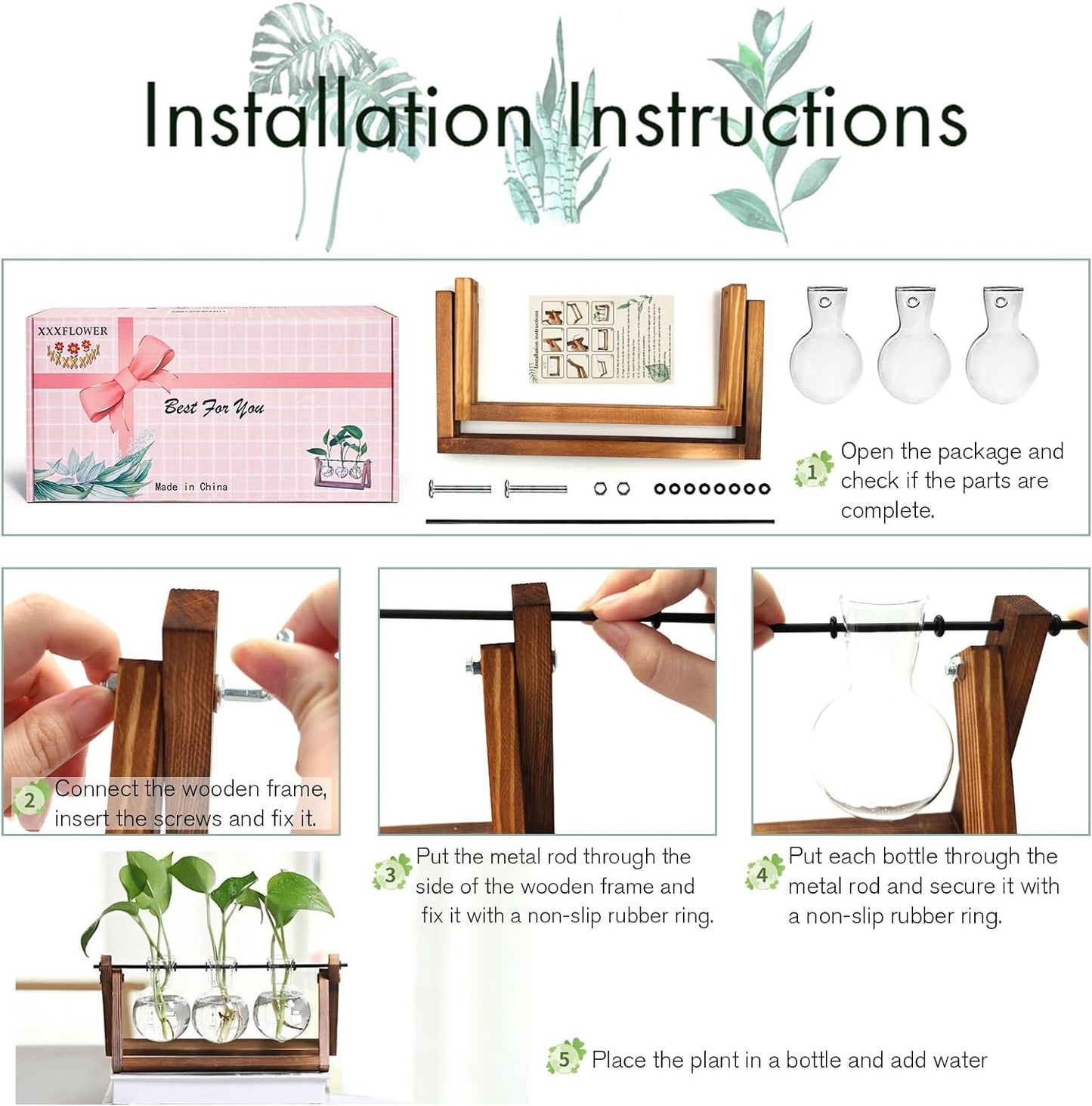 FLOWER Plant Terrarium with Wooden Stand
