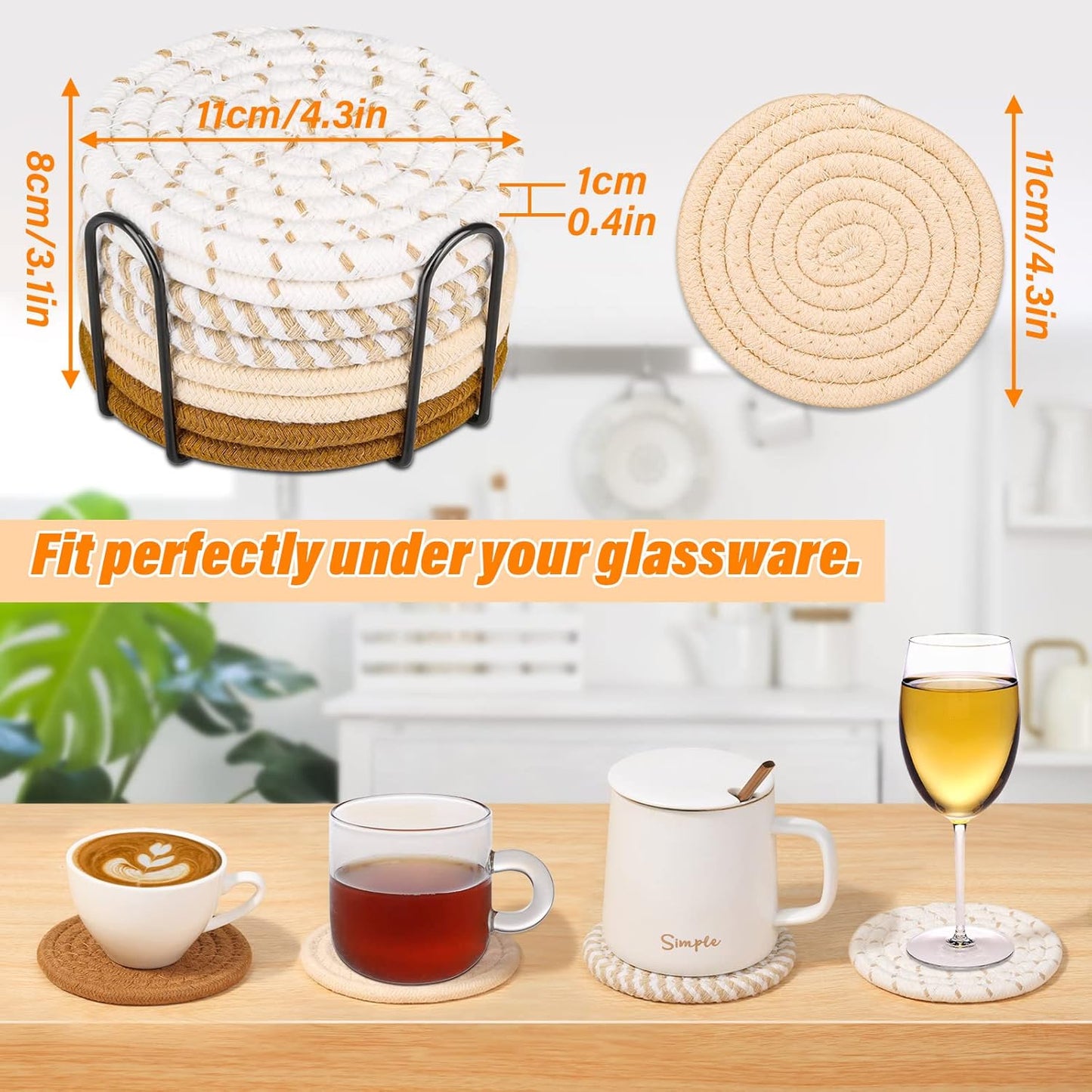 8-Piece Absorbent Drink Coaster Set with Holder