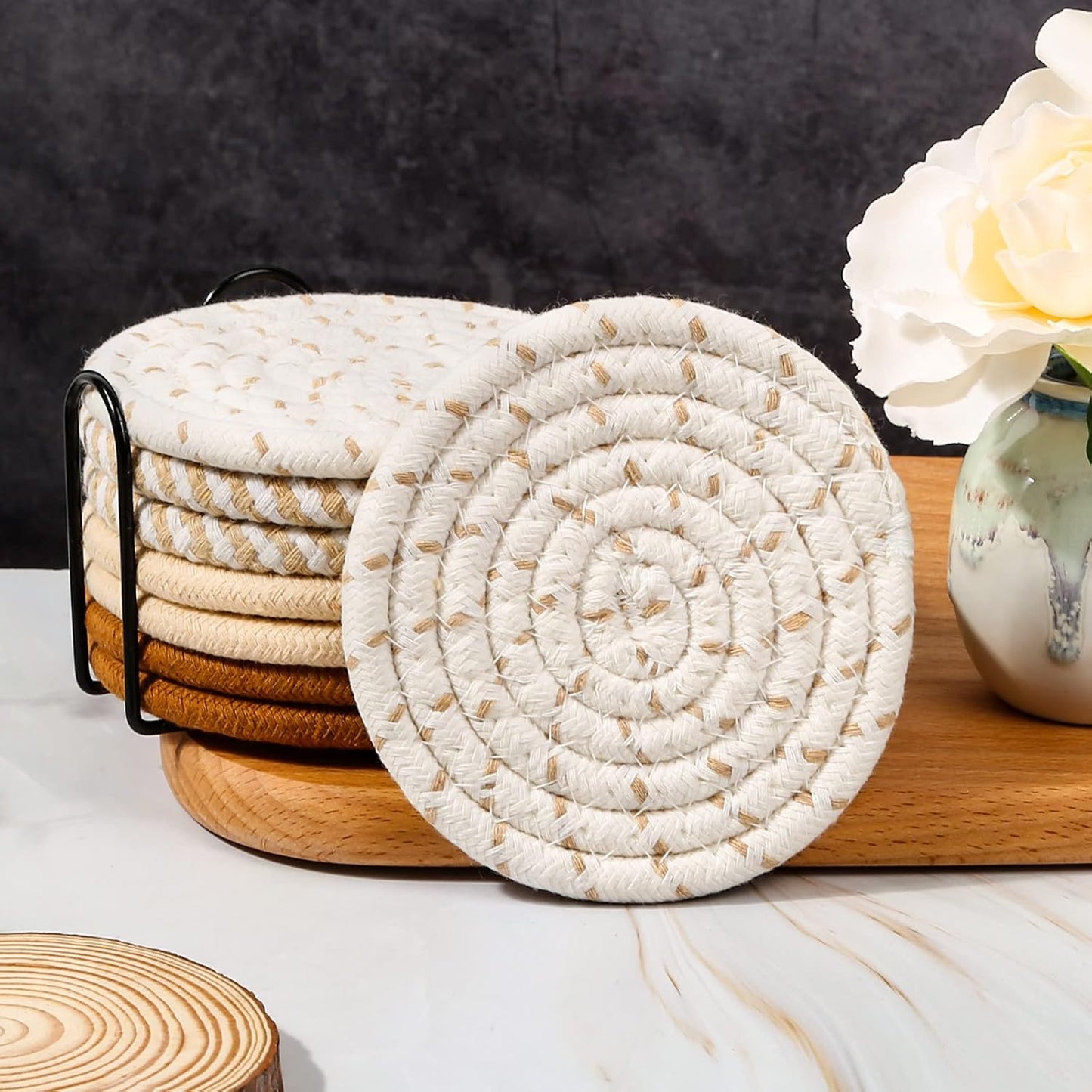 8-Piece Absorbent Drink Coaster Set with Holder