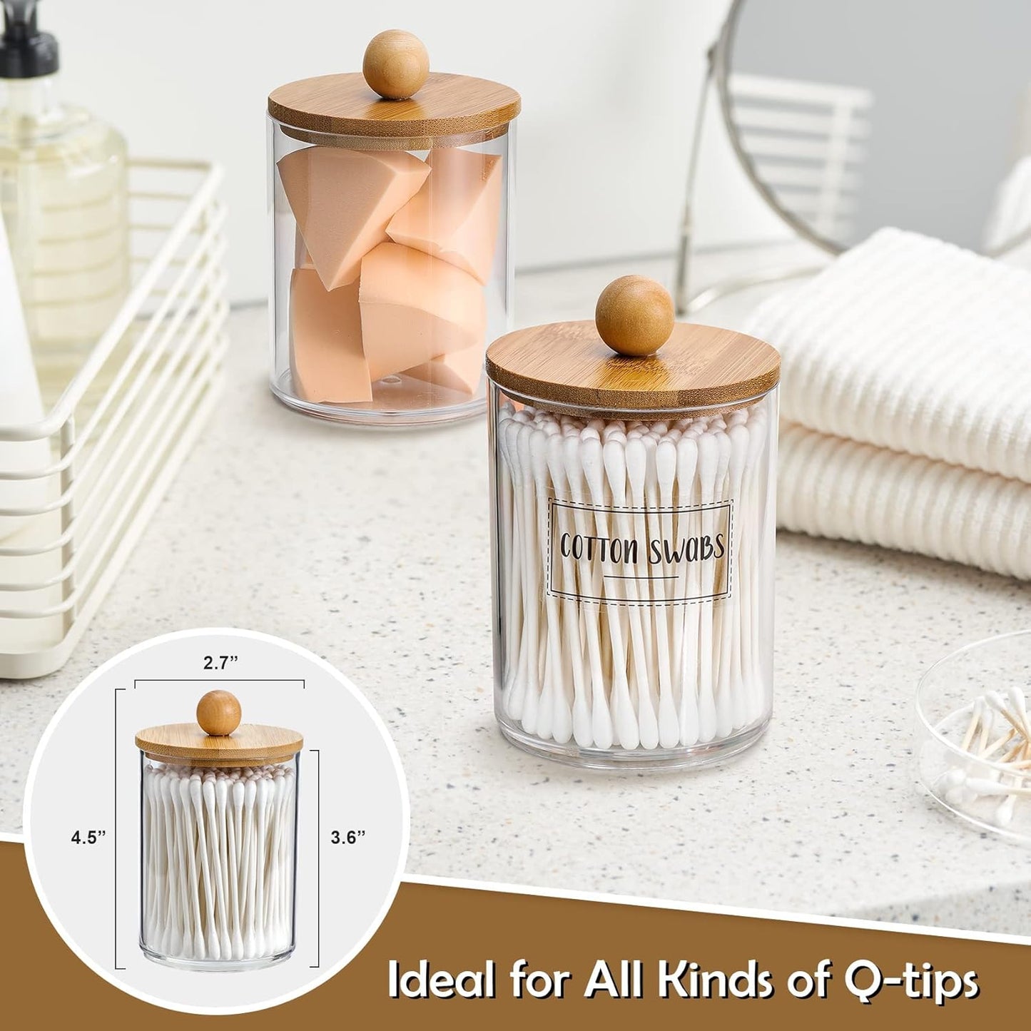 4-Pack Qtip Holder Dispenser with Bamboo Lids