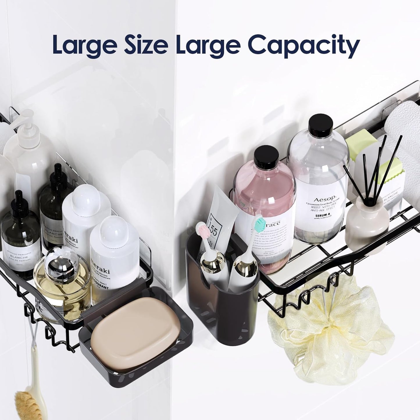 Adhesive Shower Caddy - 2-Pack Rustproof Black Organizer