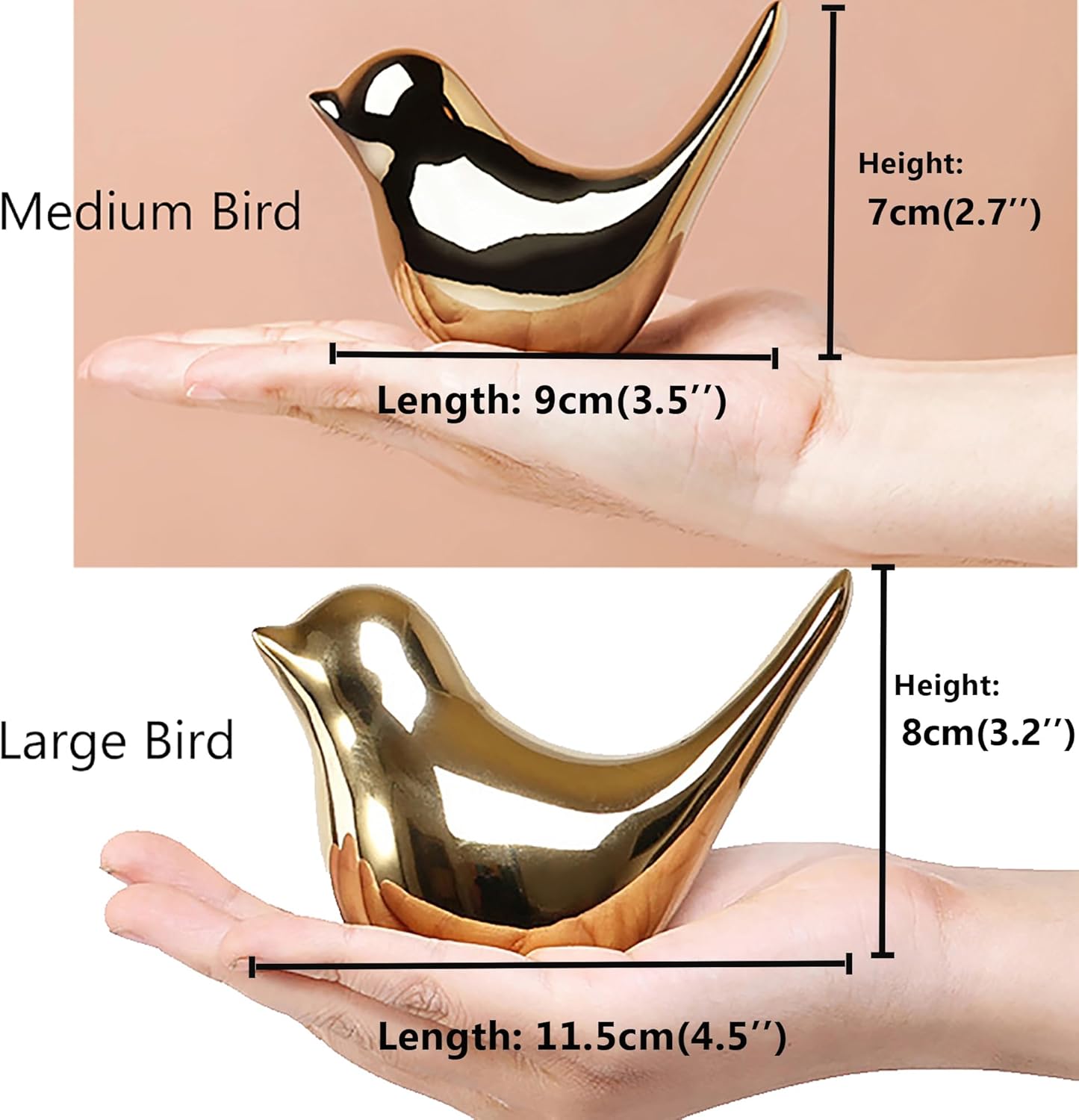 FANTESTICRYAN Gold Ceramic Bird Figurines – Set of 2