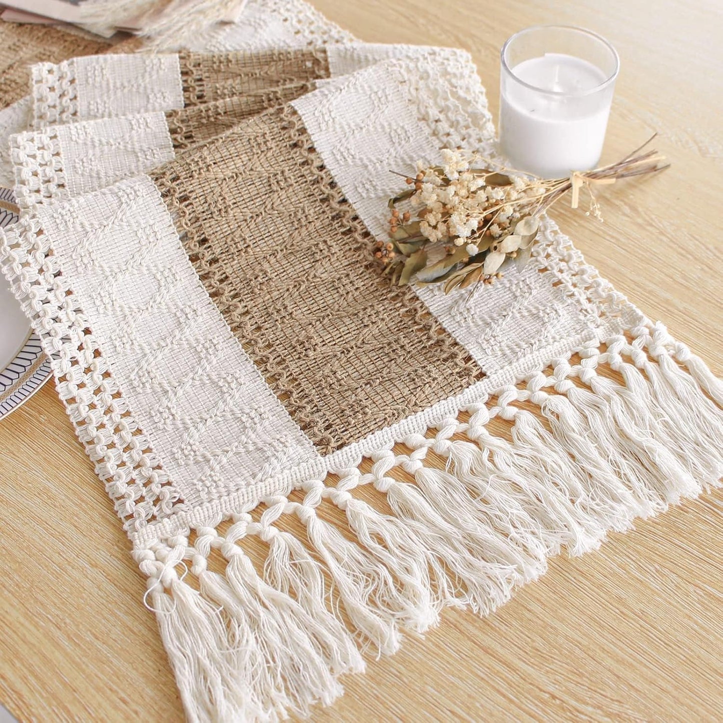 Boho Macrame Table Runner with Tassels – 72 Inches