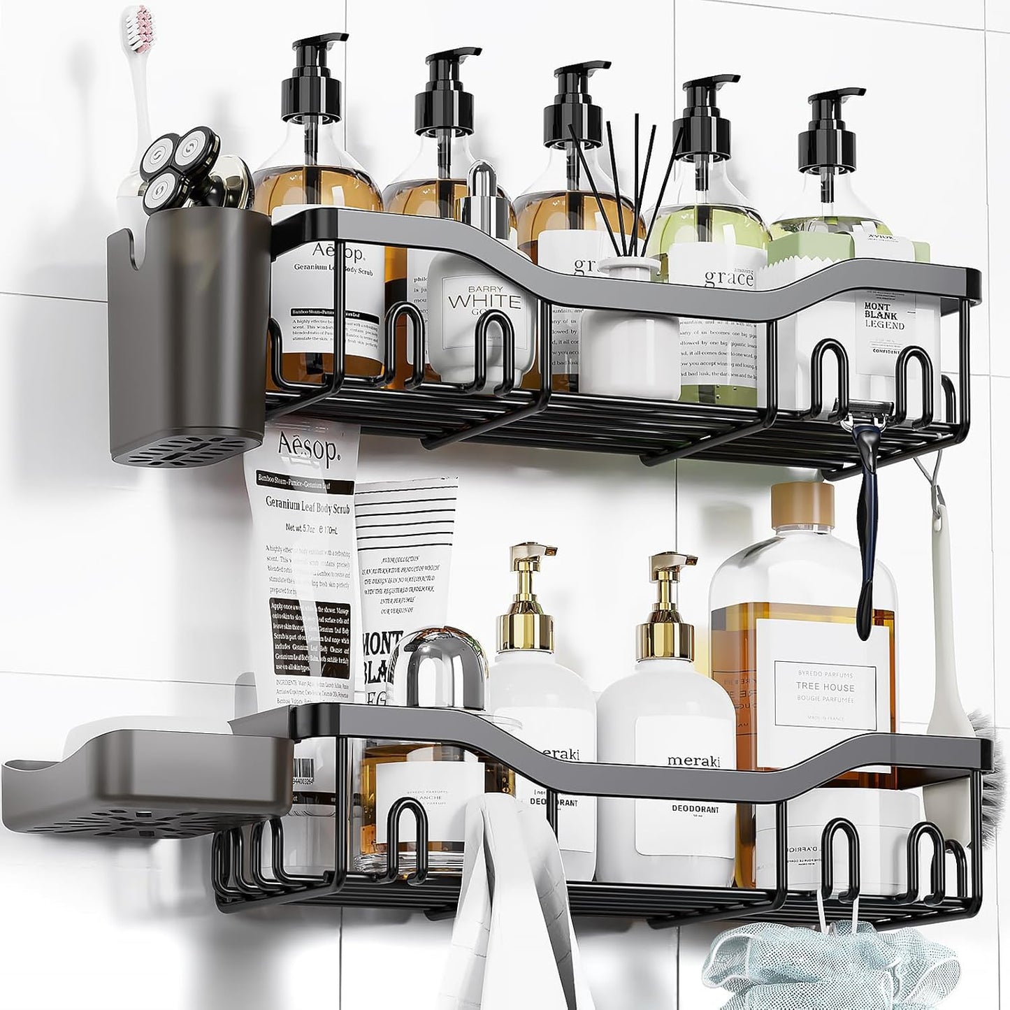Adhesive Shower Caddy - 2-Pack Rustproof Black Organizer
