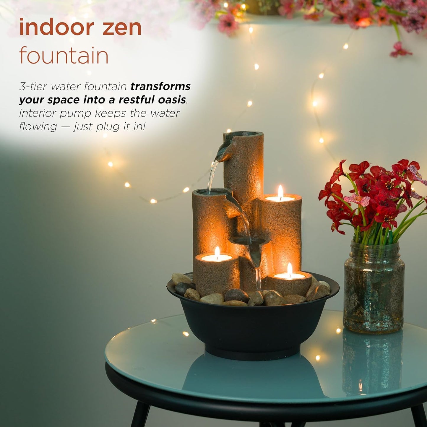 4-Tier Tabletop Water Fountain for Indoor/Outdoor Use