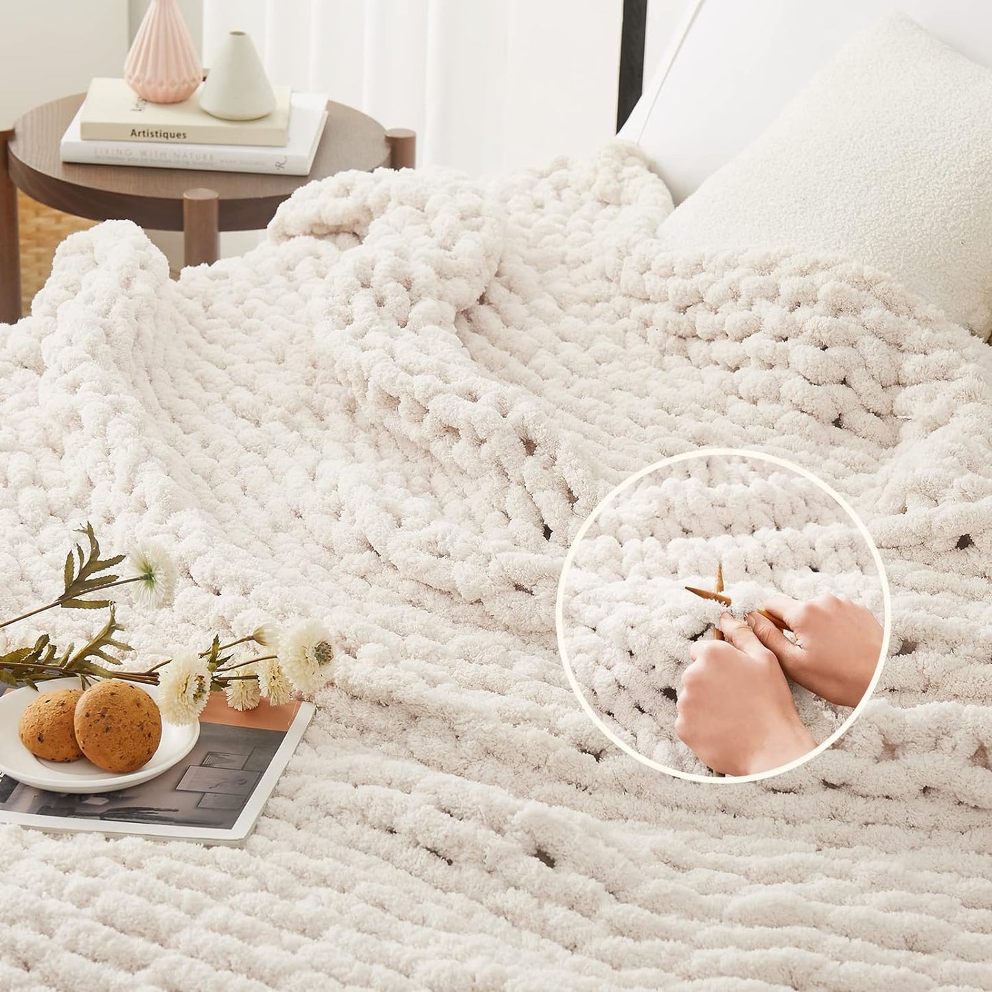 Handmade Chunky Knit Chenille Blanket 80''x90''