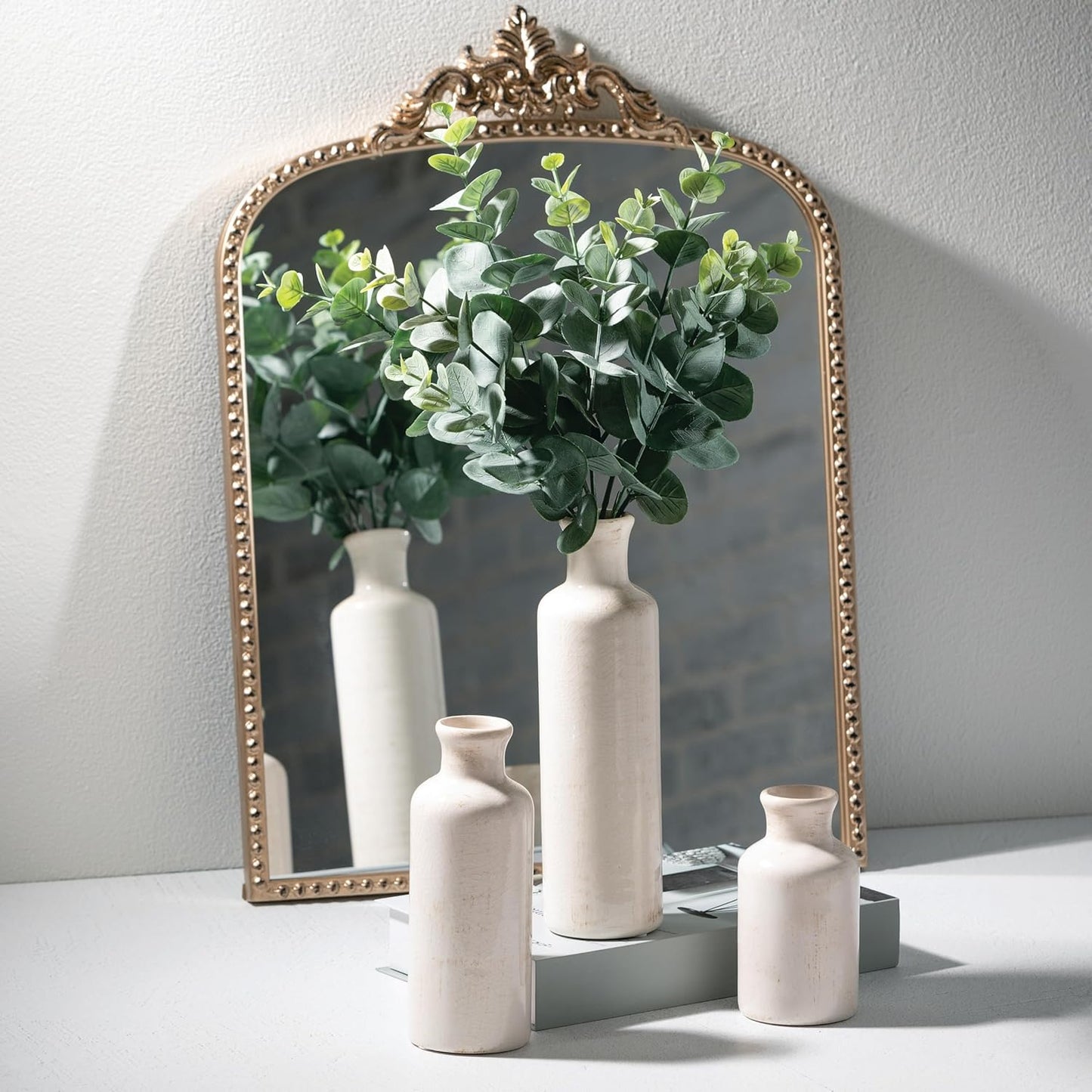 Distressed White Ceramic Vase Set – Set of 3