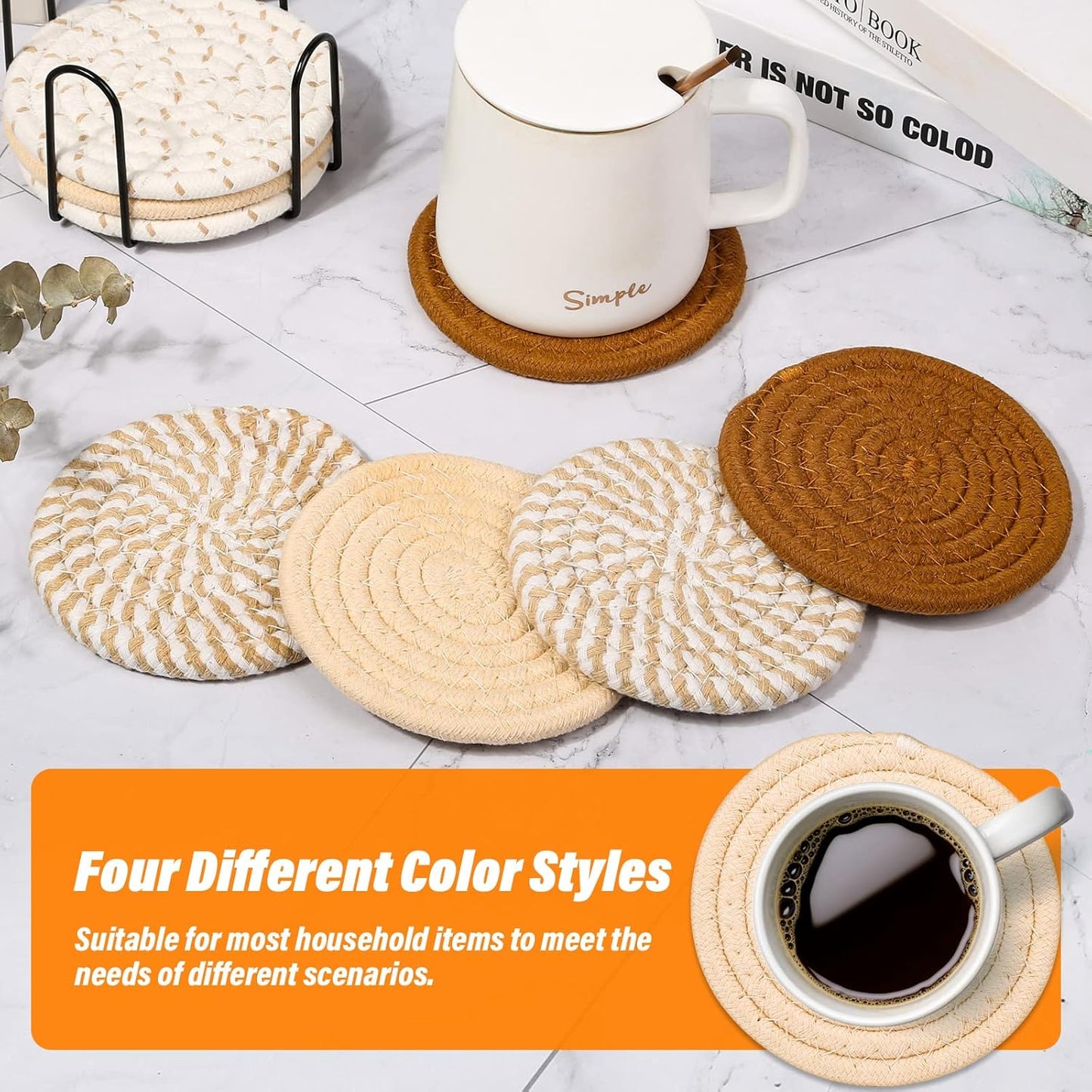 8-Piece Absorbent Drink Coaster Set with Holder