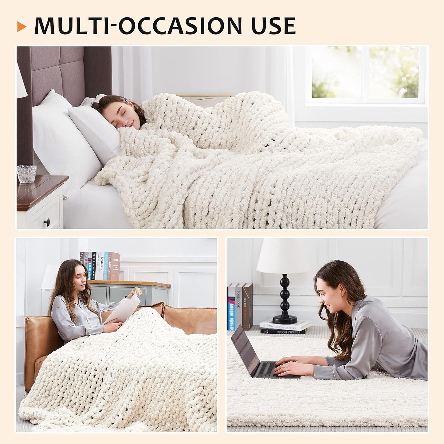 Handmade Chunky Knit Chenille Blanket 80''x90''