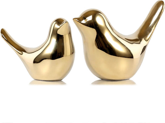 FANTESTICRYAN Gold Ceramic Bird Figurines – Set of 2