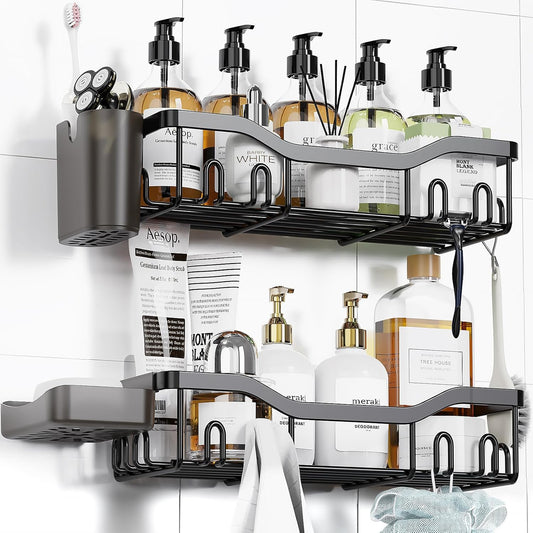 Adhesive Shower Caddy - 2-Pack Rustproof Black Organizer
