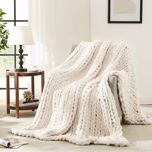Handmade Chunky Knit Chenille Blanket 80''x90''
